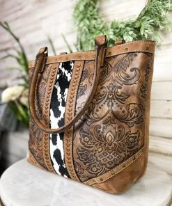 Trenditions Cognac Tooled Cowhide Concealed Carry Tote Handbag - Stylish & Functional 9 Trenditions Concealed Carry Cognac Tooled Cowhide Tote Handbag Handbags & Wallets