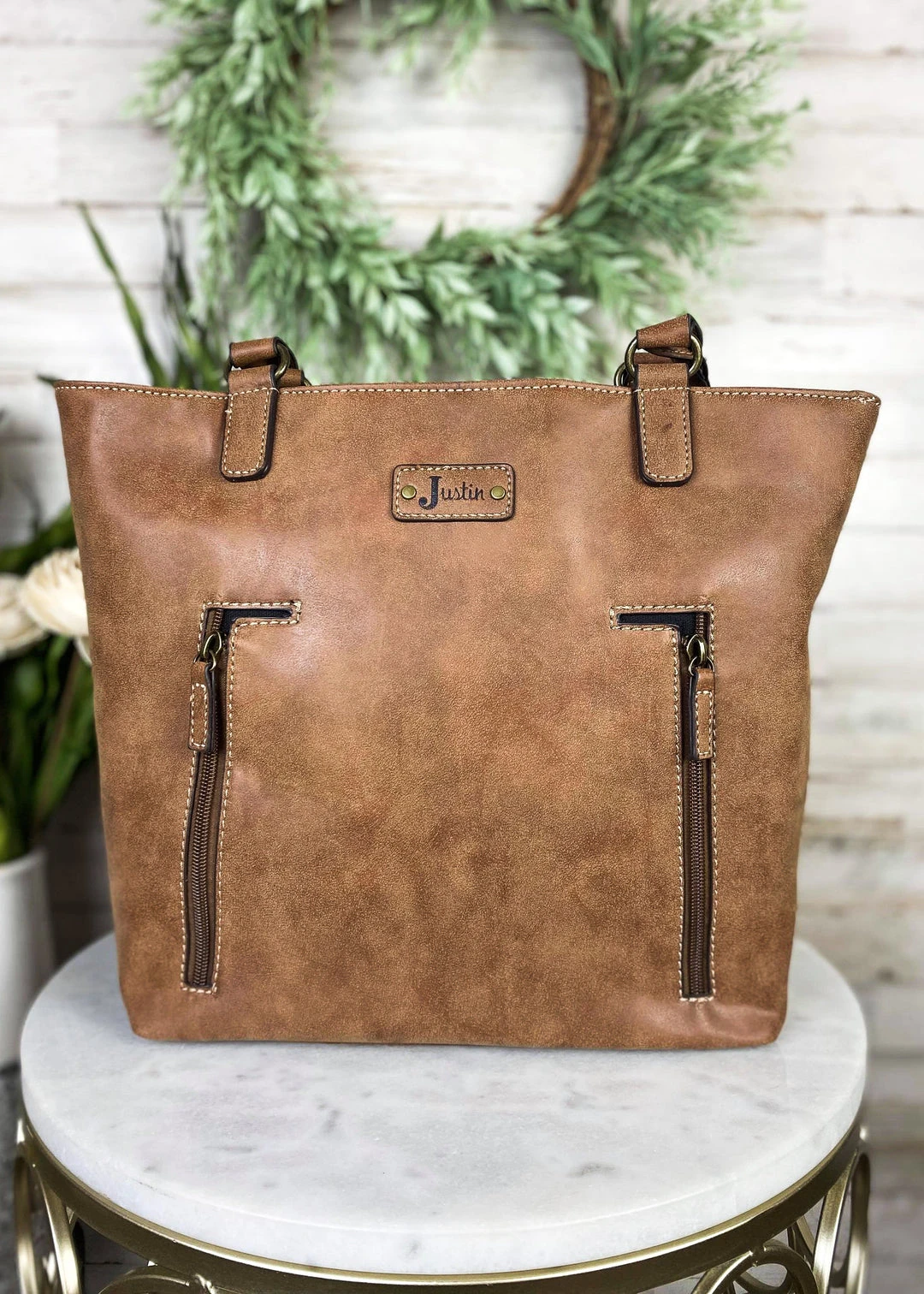 Trenditions Cognac Tooled Cowhide Concealed Carry Tote Handbag - Stylish & Functional 7 Trenditions Concealed Carry Cognac Tooled Cowhide Tote Handbag Handbags & Wallets