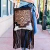 American Darling Concealed Carry Floral Tooled Fringe Cowhide Handbag Handbags & Wallets
