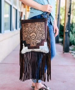 American Darling Concealed Carry Floral Tooled Fringe Cowhide Handbag Handbags & Wallets