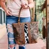 Trenditions Concealed Carry Cognac Tooled Cowhide Tote Handbag Handbags & Wallets
