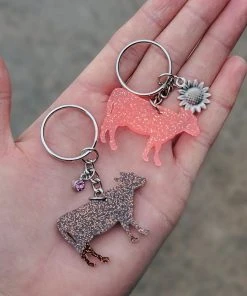 The Cinchy Cowgirl Coral & Brown Cow Mini (Set Of 2) Keychain Resin Keychains