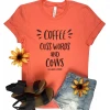 The Cinchy Cowgirl CLOSEOUT- Coral Coffee, Cuss Words & Cows Short Sleeve Graphic Tee