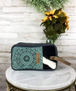 Sixtease Turquoise & Cowhide Cosmetic Travel Bag Handbags & Wallets