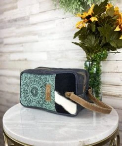 Sixtease Turquoise & Cowhide Cosmetic Travel Bag Handbags & Wallets