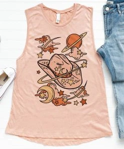 Thelattimoreclaim Featured Graphic Tees Heather Pink Cosmic Hat & Stars Tank