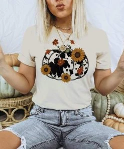 Thelattimoreclaim Featured Graphic Tees Cream Cow Print Pumpkin Tee