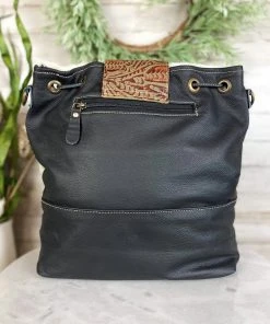 Myra Handbags & Wallets Black & White Cowhide Drawstring Handbag