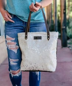 Sixtease Silver Splattered Cowhide Tote Handbag Handbags & Wallets
