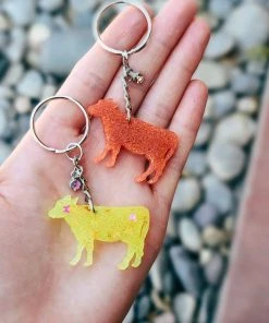The Cinchy Cowgirl Yellow Butterfly & Peach Cow Mini (set Of) Keychain