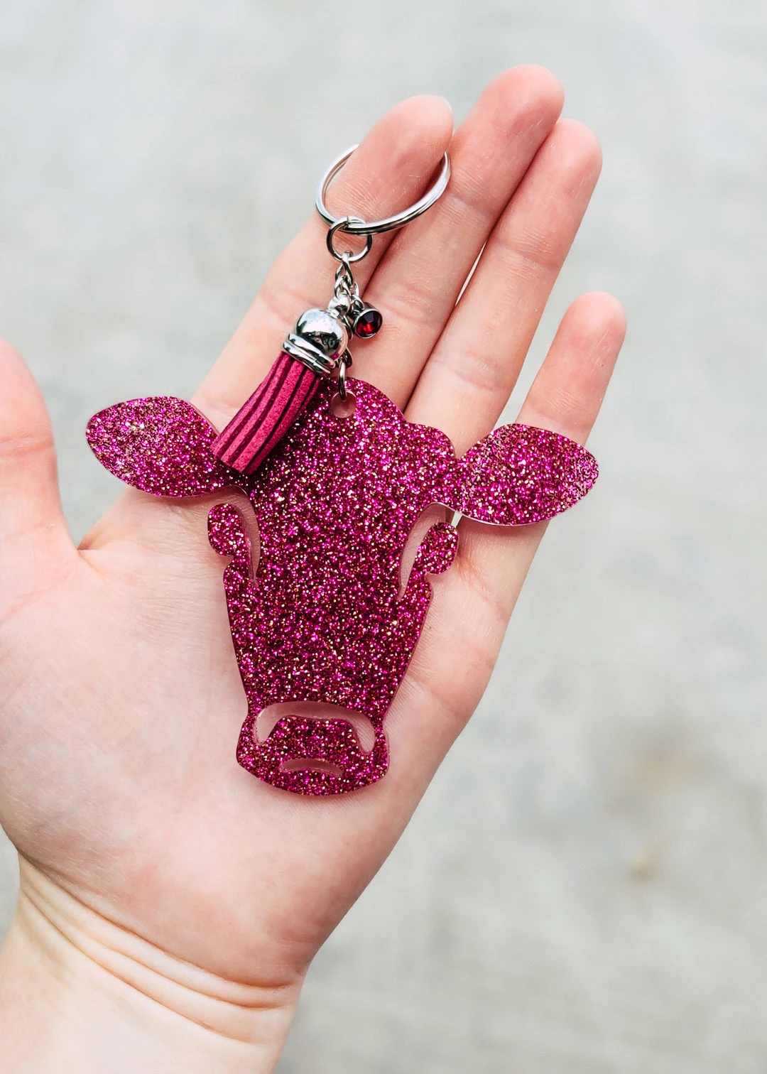Dark Pink & Gold Cow Head Resin Keychain - Cinchy Cowgirl Keychain for Women & Teens 3 The Cinchy Cowgirl Resin Keychains Dark Pink & Gold Cow Head Keychain