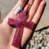 Cinchy Cowgirl Resin Keychain - Elegant Dark Pink & Gold Grace Cross Design 1 The Cinchy Cowgirl Resin Keychains Dark Pink & Gold Grace Cross Keychain