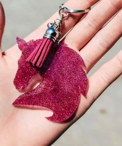 The Cinchy Cowgirl Resin Keychains Dark Pink Horse Keychain