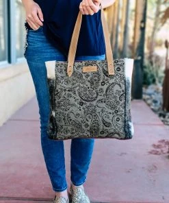 Sixtease Handbags & Wallets Dark Vintage Floral & Cowhide Tote Handbag