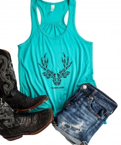 The Cinchy Cowgirl Clothing Teal Deer Graphic Tank Top