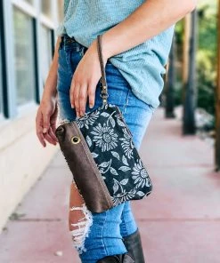 Myra Distressed Sunflower Wristlet/Pouch