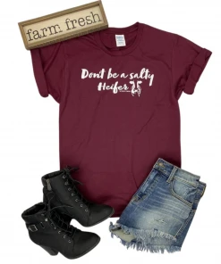 The Cinchy Cowgirl Maroon Salty Heifer Short Sleeve Tee