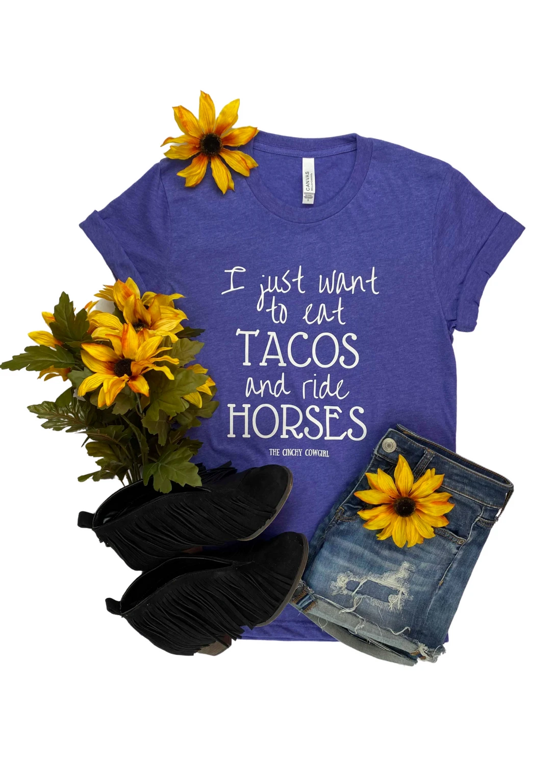 The Cinchy Cowgirl Lapis 'Eat Tacos & Ride Horses' Graphic Tee - Short Sleeve Casual Top 3 The Cinchy Cowgirl Clothing Lapis Eat Tacos & Ride Horses Short Sleeve Graphic Tee