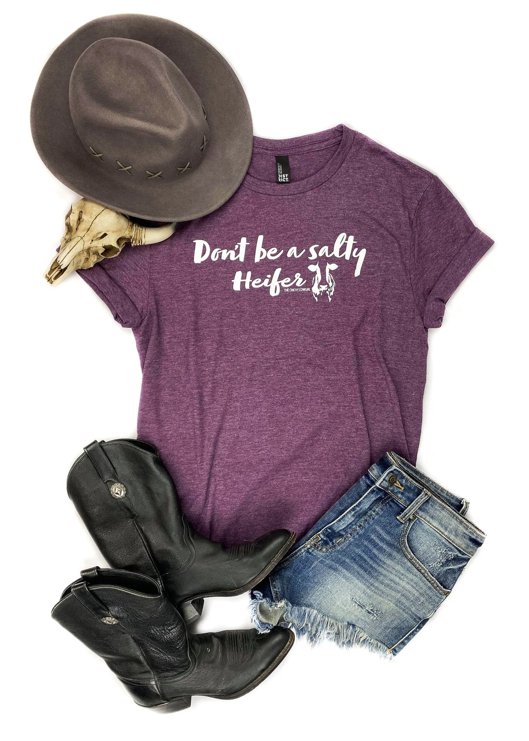 The Cinchy Cowgirl Eggplant Don't Be A Salty Heifer Short Sleeve Graphic Tee 3 The Cinchy Cowgirl Eggplant Don't Be A Salty Heifer Short Sleeve Tee