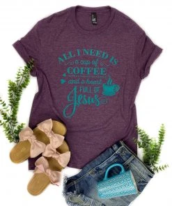 The Cinchy Cowgirl Eggplant Coffee & Jesus Graphic Tee TCC Graphic Tanks & Tees