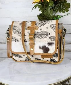Sixtease Feather Cowhide Crossbody Handbag