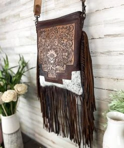 American Darling Concealed Carry Floral Tooled Fringe Cowhide Handbag Handbags & Wallets