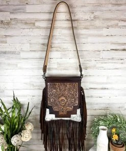 American Darling Concealed Carry Floral Tooled Fringe Cowhide Handbag Handbags & Wallets