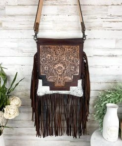 American Darling Concealed Carry Floral Tooled Fringe Cowhide Handbag Handbags & Wallets