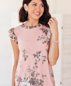 Ave Shops Floral Wild Side Lounge TOP In Mauve Clothing