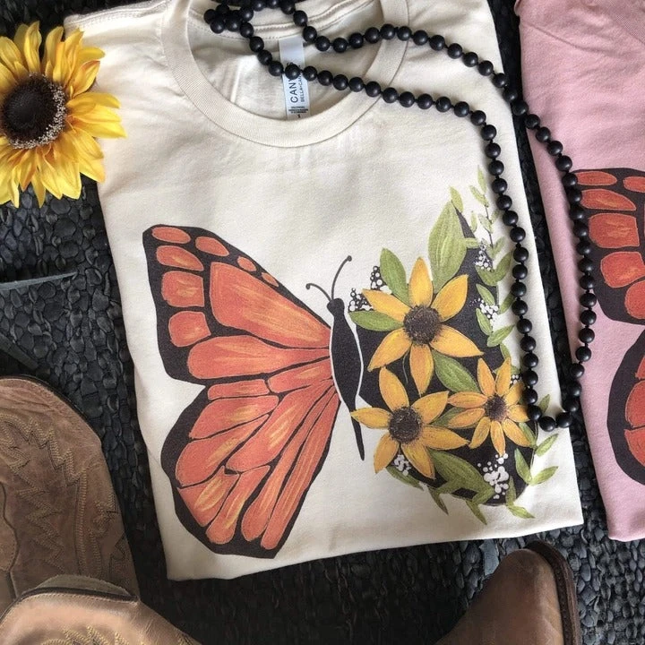 Thelattimoreclaim Cream Floral Butterfly Short Sleeve Graphic Tee - Stylish Women's Top 3 Thelattimoreclaim Cream Floral Butterfly Short Sleeve Tee Featured Graphic Tees