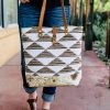 Myra Two Tone Geometrical Cowhide Tote Handbag