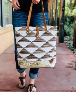 Myra Two Tone Geometrical Cowhide Tote Handbag