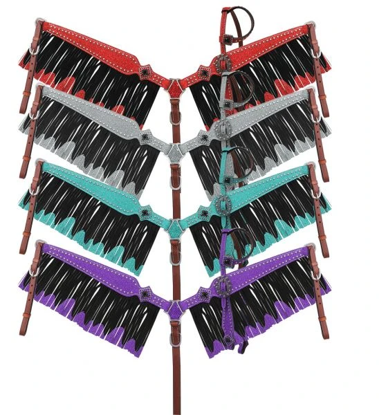 Shiloh Glitter Fringe One Ear Headstall Set for Horses & Dogs - Elegant & Durable 3 Shiloh Headstall Sets Glitter Fringe One Ear Headstall Set