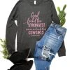 The Cinchy Cowgirl Dark Heather Grey Strongest Women Long Sleeve Graphic Tee