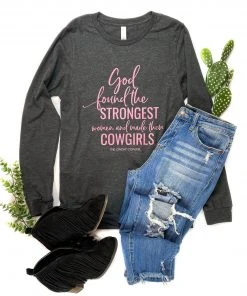 The Cinchy Cowgirl Dark Heather Grey Strongest Women Long Sleeve Graphic Tee
