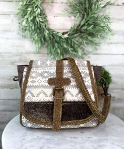 Myra Gray & Cream Aztec Buckle Crossbody Handbag