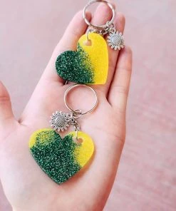 The Cinchy Cowgirl Accessories, Gifts & More Green & Yellow Heart (Set Of 2) Keychain