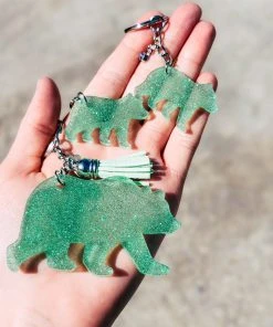 The Cinchy Cowgirl Green Mama Bear & 2 Baby Set Keychain Resin Keychains