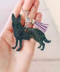 The Cinchy Cowgirl Dark Green & Purple German Shepherd Keychain