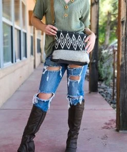 Myra >> MEGA SALE << Grey Aztec Cowhide Crossbody Handbag