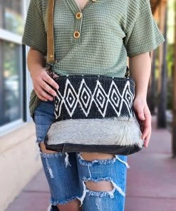 Myra >> MEGA SALE << Grey Aztec Cowhide Crossbody Handbag