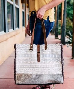 Myra Grey & Cream Cowhide Aztec Weekender Bag