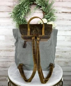Myra Grey Distressed Leather Aztec Backpack Handbags & Wallets