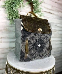 Myra Grey Distressed Leather Aztec Backpack Handbags & Wallets