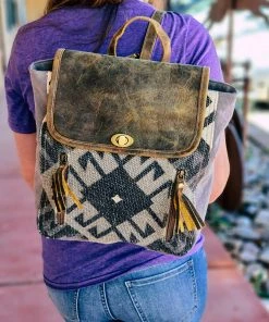 Myra Grey Distressed Leather Aztec Backpack Handbags & Wallets