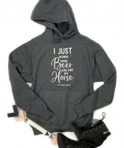 The Cinchy Cowgirl Grey Drink Beer & Ride My Horse Hoodie