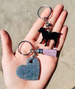 The Cinchy Cowgirl Resin Keychains Black Goat & Holographic Silver Heart (Set Of 2) Keychain