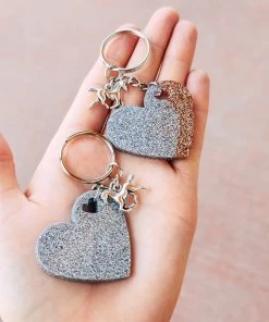 The Cinchy Cowgirl Accessories, Gifts & More Champagne & Holographic Silver Heart (Set Of 2) Keychain