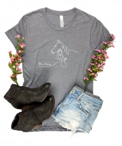 The Cinchy Cowgirl She Is Strong Horse Heather Grey Short Sleeve Graphic Tee Clothing