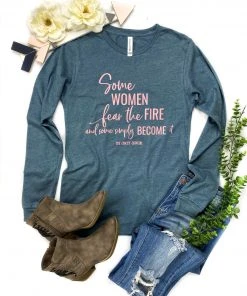 The Cinchy Cowgirl Clothing Heather Slate Fear The Fire Long Sleeve Graphic Tee